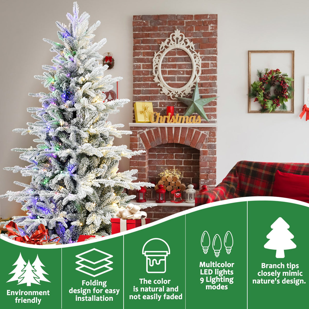 6FT Snow Flocked Artificial Christmas Tree with LED Lights, photo 5 of 10