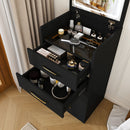 3 In 1 Vanity Desk With Open Top Mirror, Glass Desktop Makeup Set With 3 Drawers, Compact Dressing Table For Bedroom - Black by HouseOfZazla