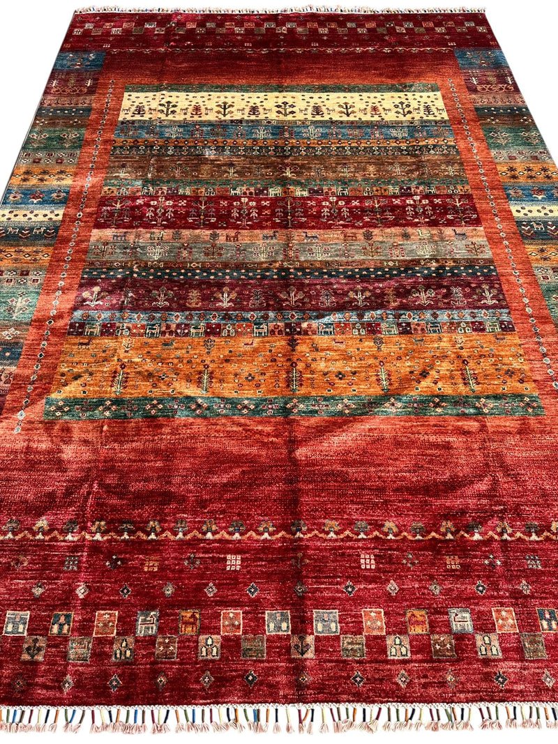 Afghani Khorjin Wool Rug – 7' x 9'10" – Vibrant Geometric & Tribal Patterns