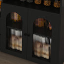 Kitchen Island With Extendable Rotating Table, 4 Drawers & Glass Door Cabinets, Built In Socket - Black by HouseOfZazla