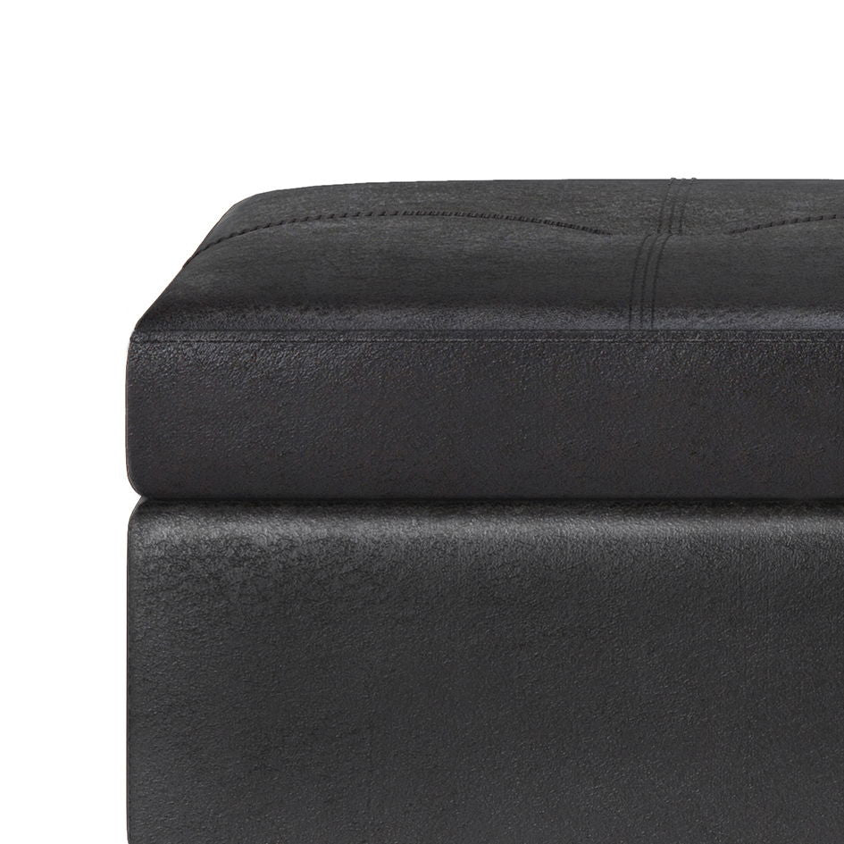 Oregon - Storage Ottoman Bench With Tray - Distressed Black, photo 4 of 9