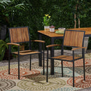 Vermilion Outdoor Dining Chair With Vertical Slat And Wooden Arm