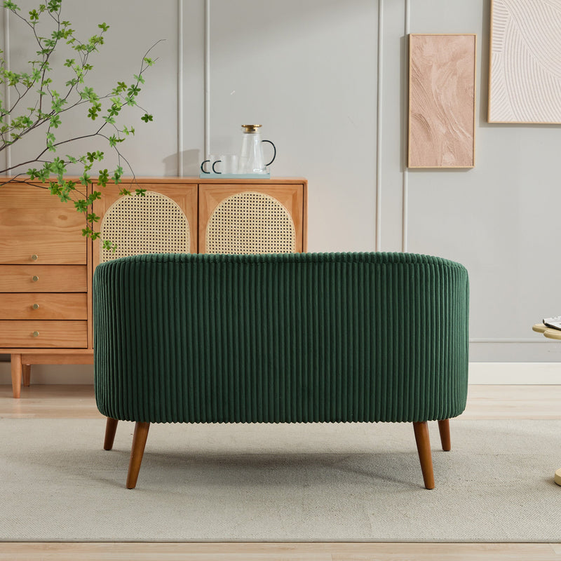50.78'W Modern Loveseat Couch Sofa, Corduroy Fabric Upholstered 2-Seat Sofa with Wooden Walnut Legs for Small Space Office Studio Apartment Bedroom, Green