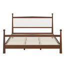 Mid-Century Modern King Size Solid Pine Wood Platform Bed with Upholstered Headboard in Boucle, No Box Spring Needed, Brown