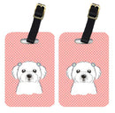 Checkerboard Pink Maltese Luggage Tag
