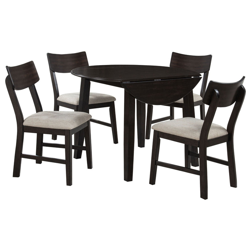 Catley 5-piece Round Drop Leaf Dining Table Set Dark Coffee, photo 3 of 7