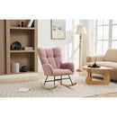 Modern Nursery Rocking Chair Upholstered Glider Chair with High Backrest Rocker Accent Armchair with Solid Wood Legs for Nursery Bedroom Living Room Teddy(Pink)