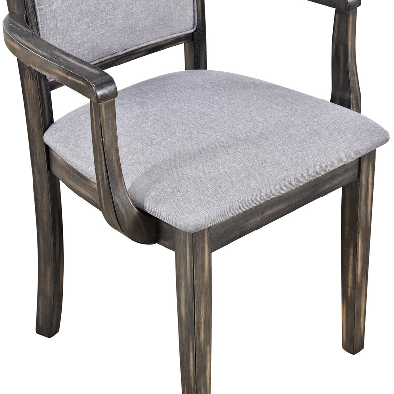 7-Piece Updated 76.9inch Extendable Trestle Dining Table Set with Removable Leaf, Kitchen Table Set with Upholstered Side Chair and Arm Chair, Set of 6, Grey