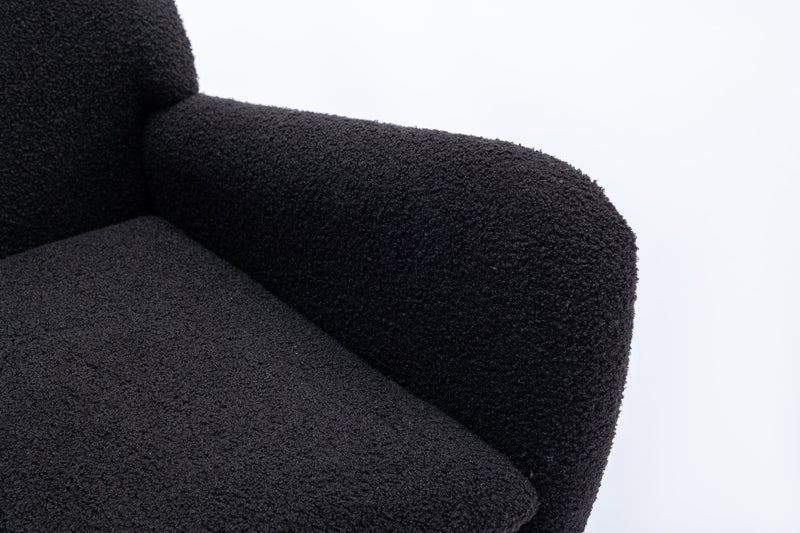 35.5 inch Rocking Chair, Soft Teddy Velvet Fabric Rocking Chair for Nursery, Comfy Wingback Glider Rocker with Safe Solid Wood Base for Living Room Bedroom Balcony (dark grey)