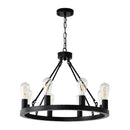 6 Light (No Bulbs) Wagon Wheel Chandelier Farmhouse Modern Small Round Chandelier For Living Room Kitchen Island Foyer Hallway Entryway Bedroom Dining Room Light Fixture Ceiling Hanging - Matte Black by HouseOfZazla
