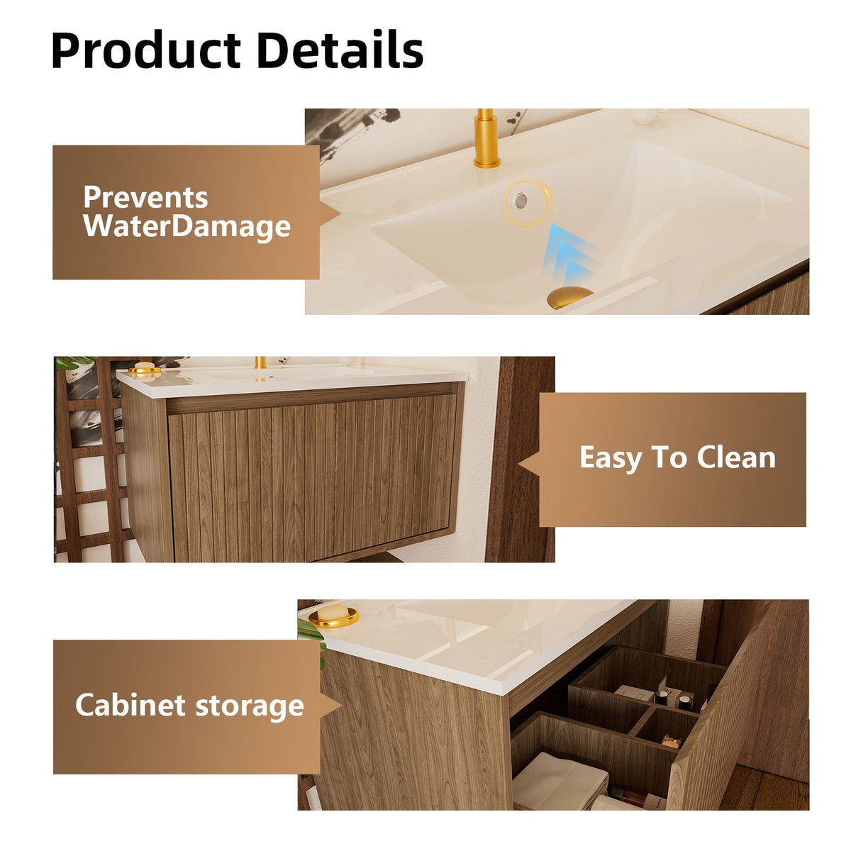 Wall Mounted Floating Bathroom Vanity With Sink And Drawers, photo 17 of 40