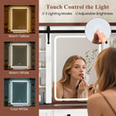 Farmhouse Vanity Desk with Barn-Style Sliding Mirror and 3 Lighting Modes-White by DirectDeals