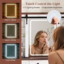 Farmhouse Vanity Desk with Barn-Style Sliding Mirror and 3 Lighting Modes-White by LJGDeals
