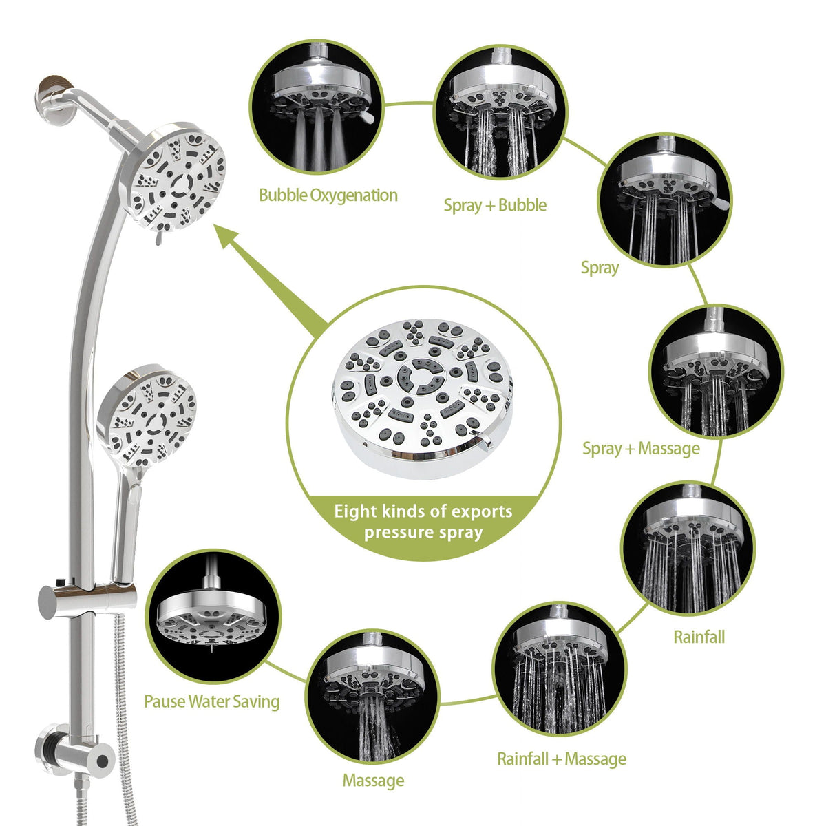 Multi Function Dual Shower Head System With 4.7" Rain Showerhead, 8 Function Hand Shower, Adjustable Slide Bar, photo 14 of 25