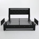 Wingback Upholstered Bed Frame With LED Lights, Charging Station
