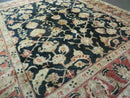 8' X 9' Handmade Pakistan Wool Cotton Rug Peshawar Black Floral Nice