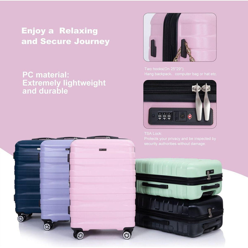 3 Piece Luggage Sets PC Lightweight & Durable Expandable Suitcase with Two Hooks, Double Spinner Wheels, TSA Lock, (21/25/29) Pink