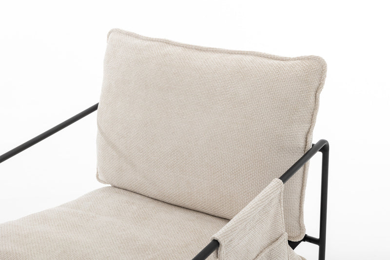 2 Sets 1 Case, Upholstered hanging armchair with arm pocket metal frame, crushed foam cushions and skin-friendly braid for living room and bedroom. Beige color