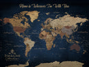 Framed Custom World Map Canvas Print - Deep Blue World Map