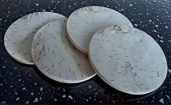Birch Bark Drink Coasters, installed in a room