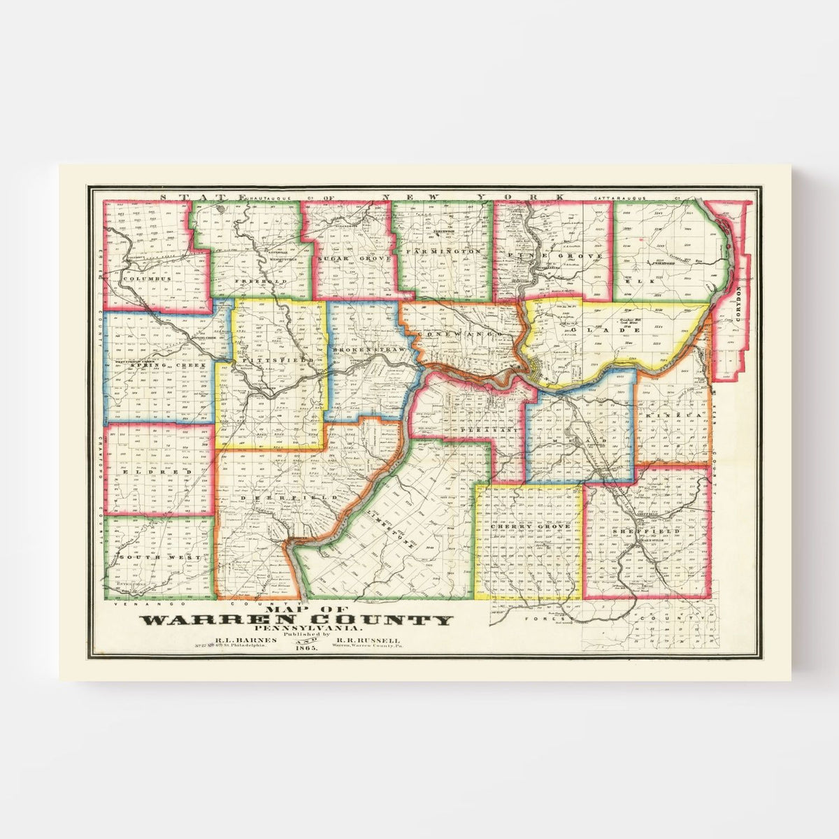 Vintage Map of Warren County, Pennsylvania 1865, photo 4 of 5