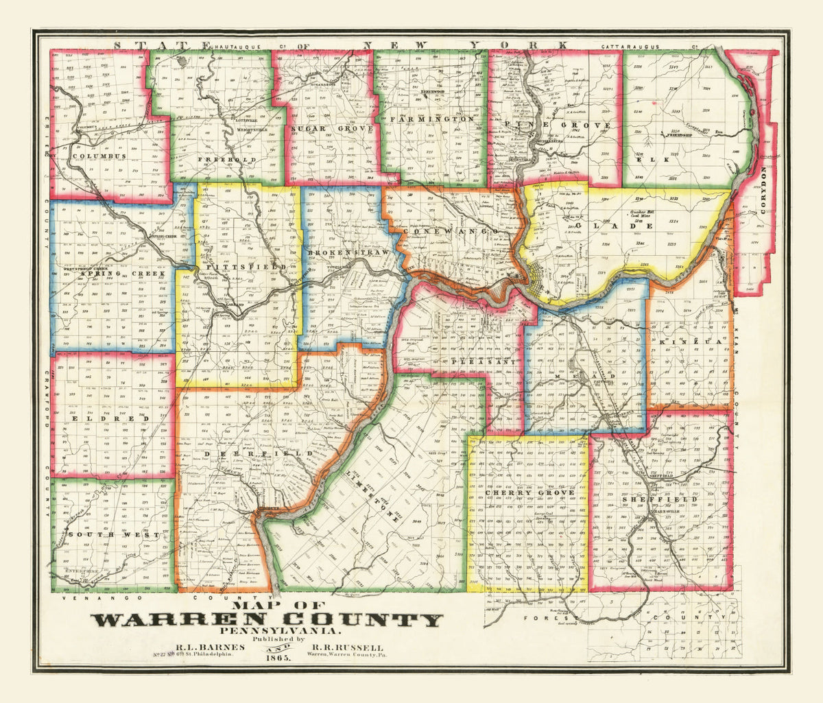 Vintage Map of Warren County, Pennsylvania 1865, photo 5 of 5