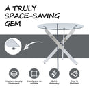 Dining Table With Cross Metal Leg And Tempered Glass, Modern Space Saving Kitchen Table For Living Room