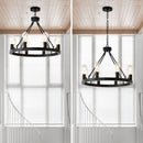 6 Light (No Bulbs) Wagon Wheel Chandelier Farmhouse Modern Small Round Chandelier For Living Room Kitchen Island Foyer Hallway Entryway Bedroom Dining Room Light Fixture Ceiling Hanging - Matte Black by HouseOfZazla