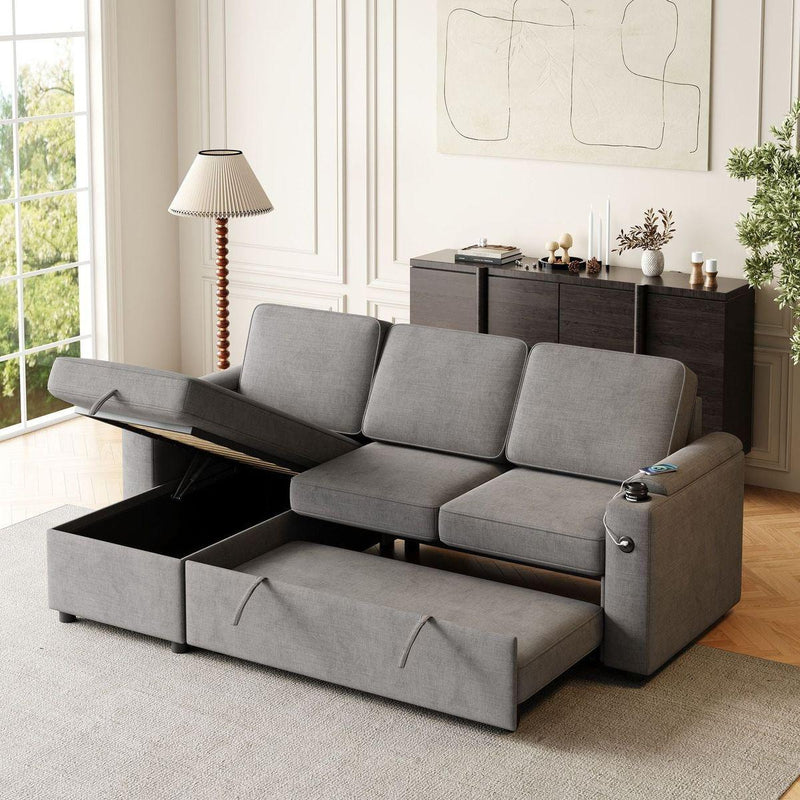 85.8" Sleeper Sofa, Sofa Bed - 2 in 1 Pull Out Sofa Bed with Storage Sofa, Sofa Sleeper with Pull Out Bed with Charging Port