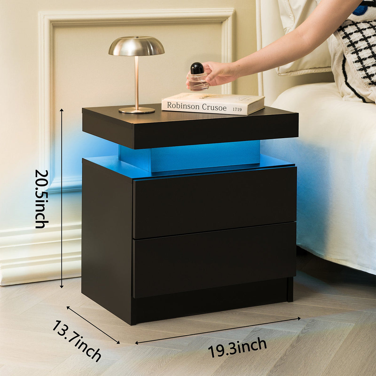 Modern LED Nightstand Bedside Table with 2 Drawers, photo 3 of 8