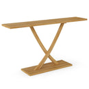 57 Inch Solid Wood Console Table with Teak Wood Frame and Geometric Design by LJGDeals