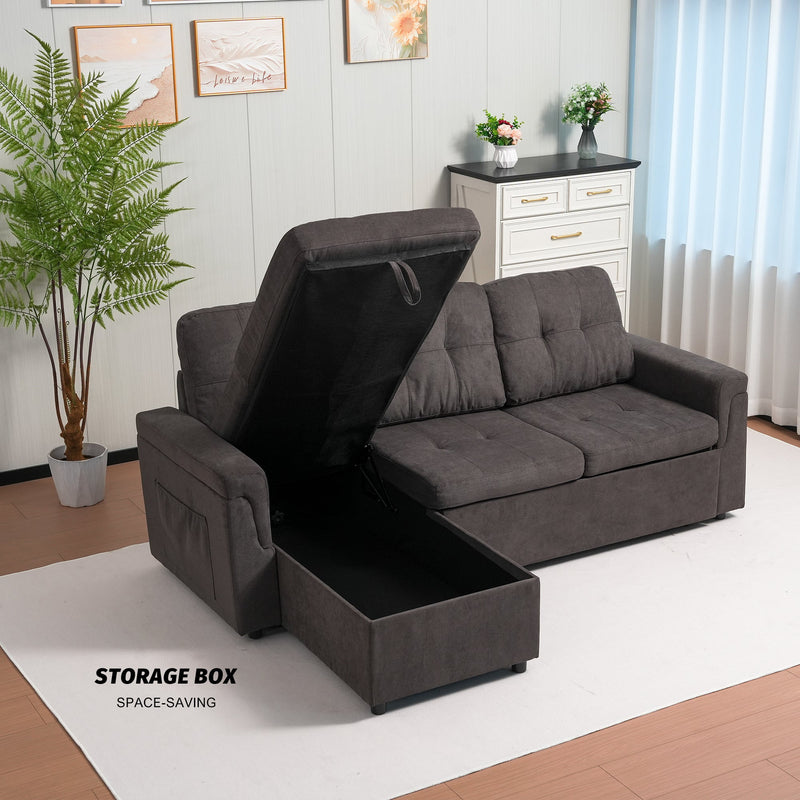 Upholstered Sleeper Sofa, L Shaped Sectional Couch with Reversible Storage, Convertible Corner Lounge Couches w/Pull Out Sofa bed for Living Room, Apartment,