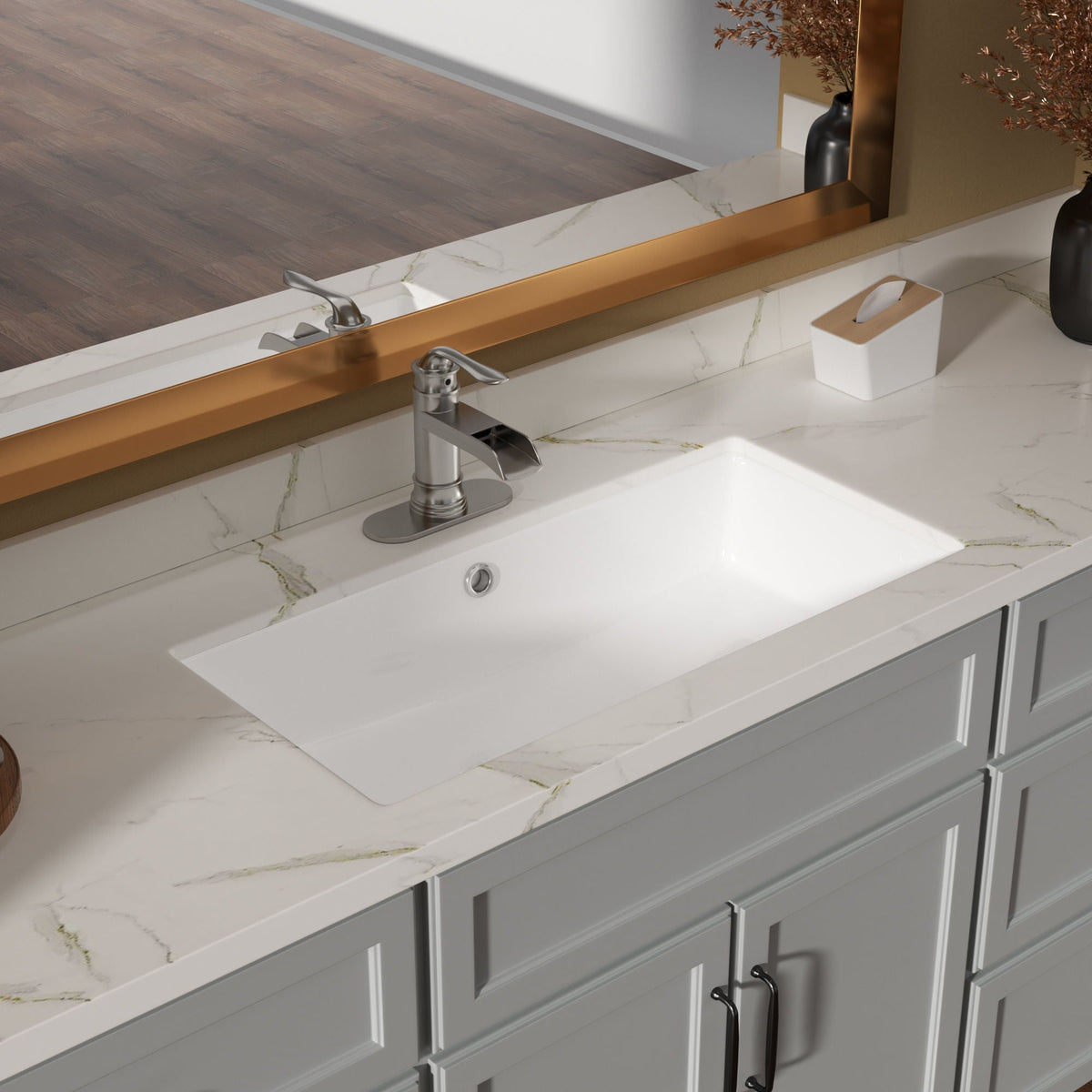 Modern Rectangular Undermount Bathroom Sink With Overflow Ceramic, photo 5 of 20