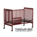 3-In-1 Convertible Crib In Cherry, Made Of Sustainable Pinewood, Non-Toxic Finish, Comes With Locking Wheels, Wooden Nursery Furniture