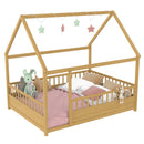 Full Size Wooden Bed with House Roof Frame