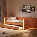Upholstered Full Long Daybed With Trundle And LED Armrests - Brown by HouseOfZazla