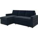 85 Inches Sofa Bed, 3 Seater Sleeper Sofa with Storage Chaise, Square Handrail With Pull and Copper nail,Chenille, Pull Out Couch for Living Room