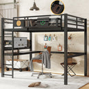 Full Size Loft Bed Frame with Desk and Charging Port