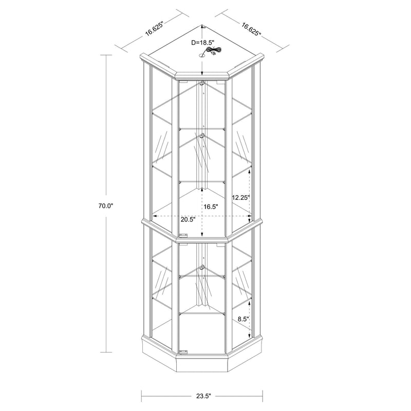 6 Shelf Lighted Corner Curio Cabinet with Adjustable Tempered Glass Shelves and Mirror Back, Cherry