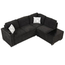 83.8" Reversible Sectional Pull-Out Sofa Bed L-Shaped Corner Sofa Couch with Storage Chaise, USB Ports, Power Sockets, Cup Holder for Living Room, Bedroom, Study, Black