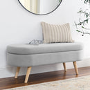 Ottoman Oval Storage Bench With Rubber Wood Legs Linen - Gray by HouseOfZazla
