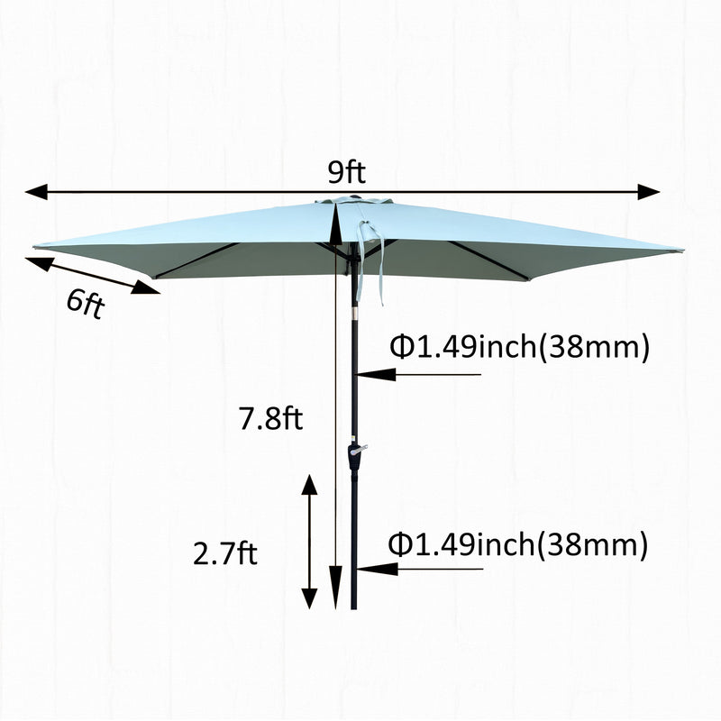 6 x 9ft Patio Umbrella Outdoor Waterproof Umbrella with Crank and Push Button Tilt without flap for Garden Backyard Pool Swimming Pool Market