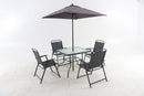 Outdoor Patio Dining Set For 4 People, Metal Patio Furniture Table And Chair Set With Umbrella - Black by HouseOfZazla