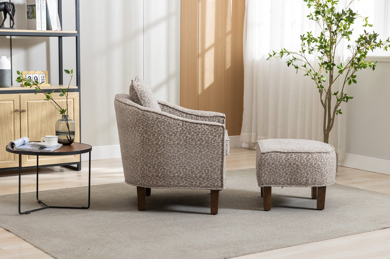 Accent Chair with Ottoman, Mid Century Modern Barrel Chair Upholstered Club Tub Round Arms Chair for Living Room