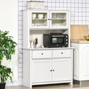 Homcom - 63.5" Kitchen Buffet With Hutch, Pantry Storage Cabinet With 4 Shelves, Drawers, Framed Glass Doors, Open Microwave Countertop - Antique White by HouseOfZazla