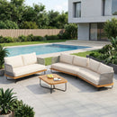 Lucca Outdoor 6 Seaters Acacia Wood and Rope Woven Patio Conversation Set