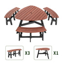 6-Person Semi-Circular Outdoor Solid Fir Wood Picnic Table Set, Rustic by HouseOfZazla