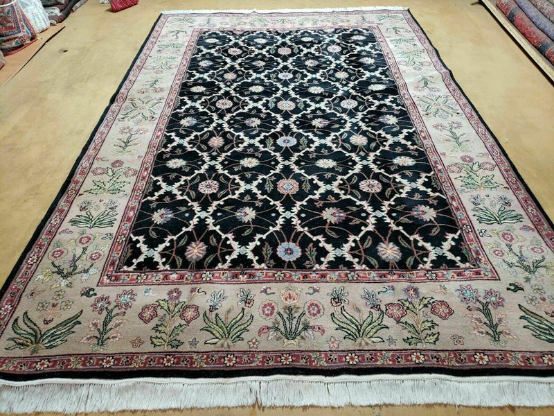 6' X 9' Handmade India Floral Oriental Wool Rug Carpet Hand Knotted Nice Black