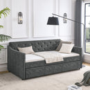 Twin Upholstered Daybed With Trundle, Waved Arms - Gray