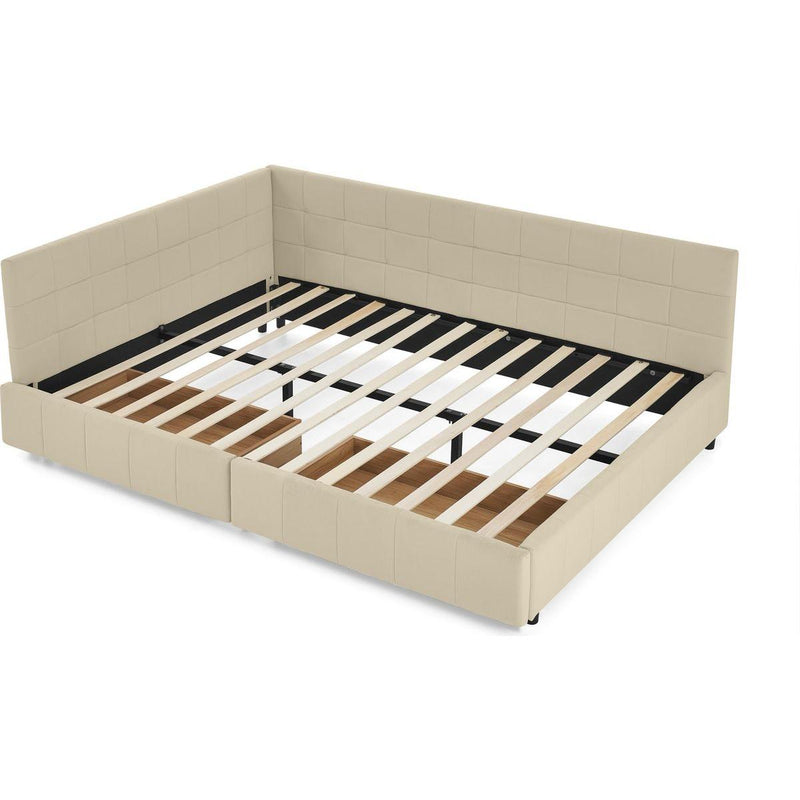 Queen Size Storage Upholstered Tufted Bed Frame, Sofa Bed Frame with Comfortable Backrest and Armrests, Queen Size Bed for Bedroom, Living Room,Velvet, BEIGE(85.5''*64.5''*29.5'')